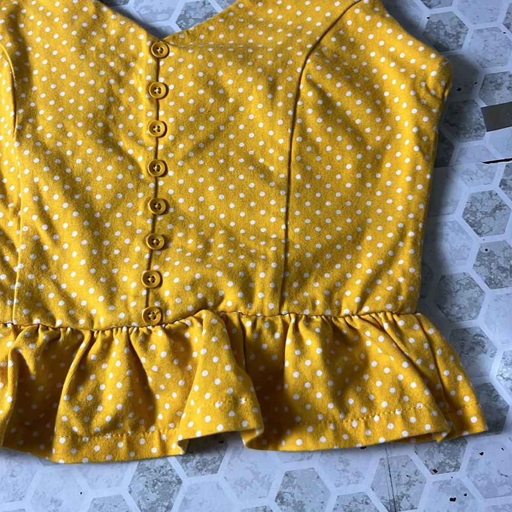 Forever 21 Small Yellow White Cropped Polka Dot Ruffle Tank Top - Picture 3 of 5